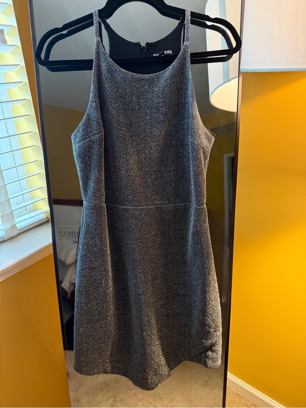 Express Metallic Charcoal Mini Dress